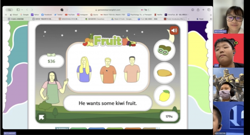 使用Games to learn English平台複習水果的單字，讓小學伴能精熟這些單字