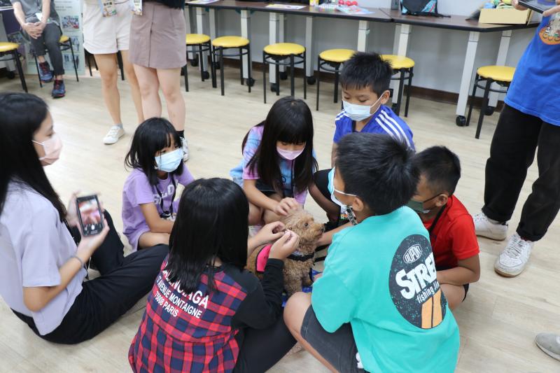 大小學伴與學輔犬親近互動，瞭解學輔犬工作內容並懂得友愛動物。